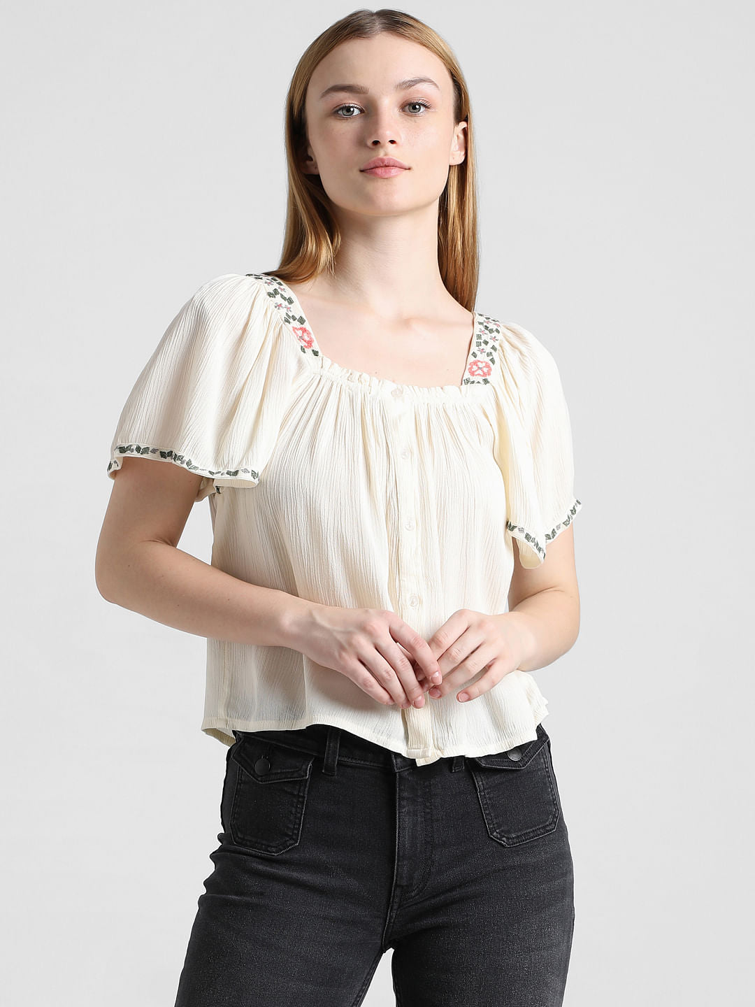 White Embroidered Top