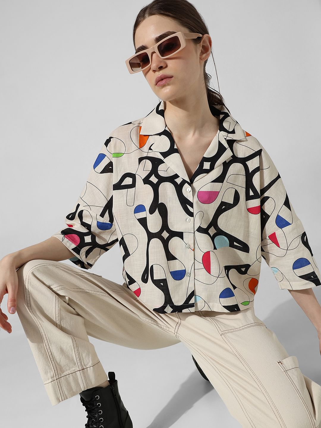 Beige Printed Cotton Shirt