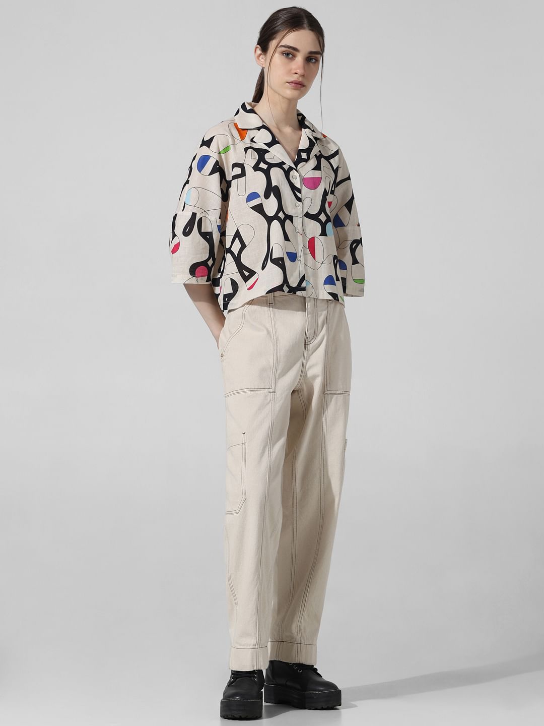 Beige Printed Cotton Shirt
