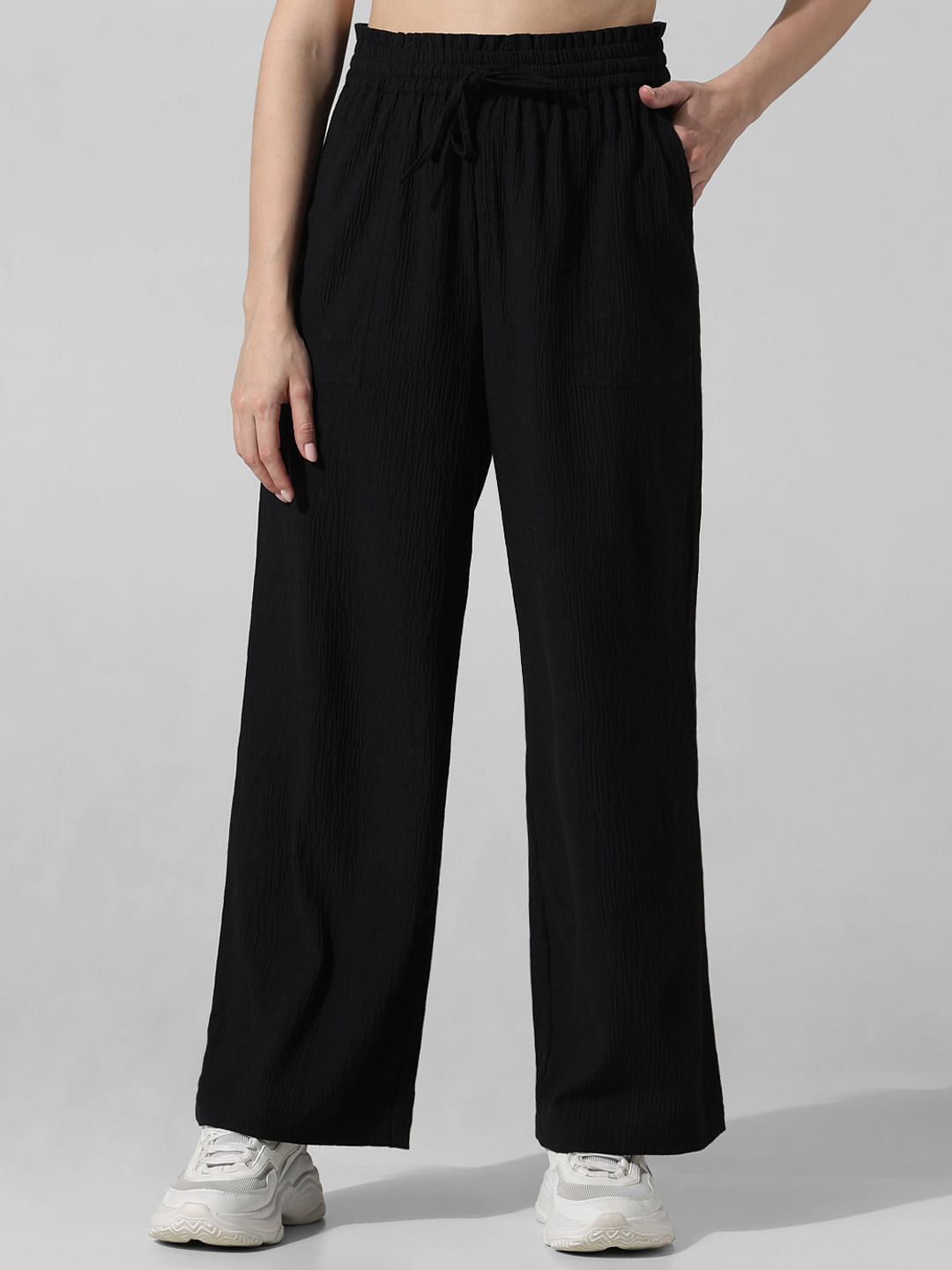 Black Crinkle Weave Co-Ord Set Pants