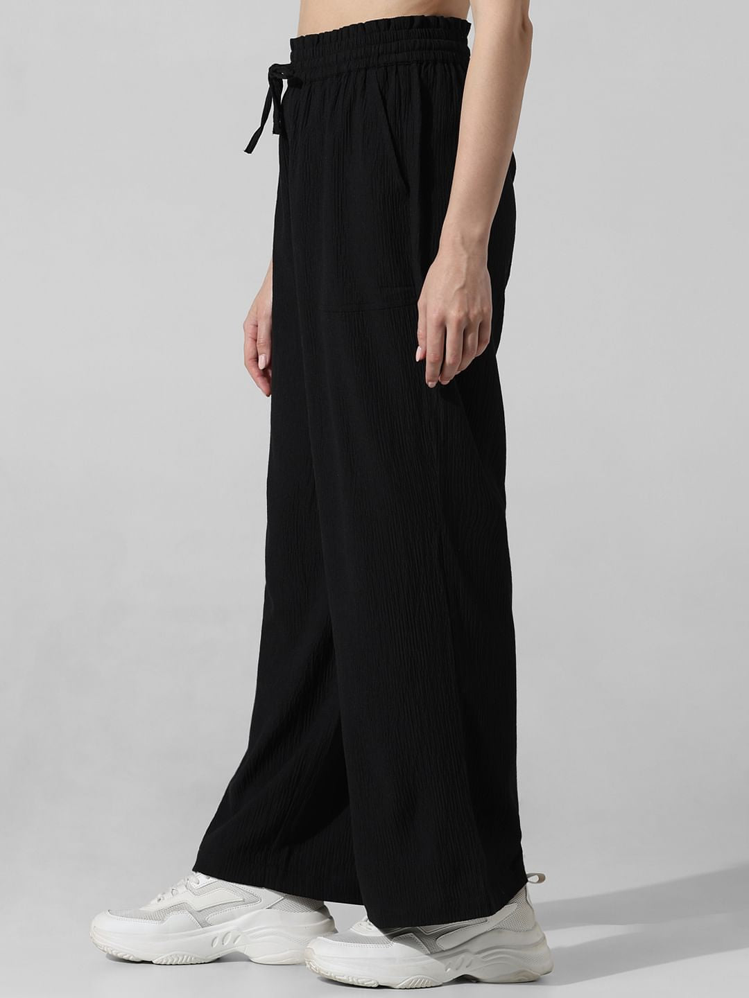 Black Crinkle Weave Co-Ord Set Pants