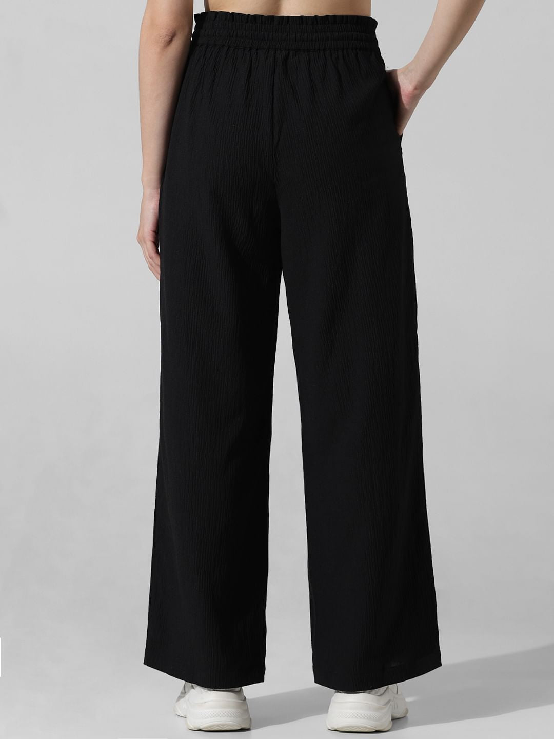 Black Crinkle Weave Co-Ord Set Pants