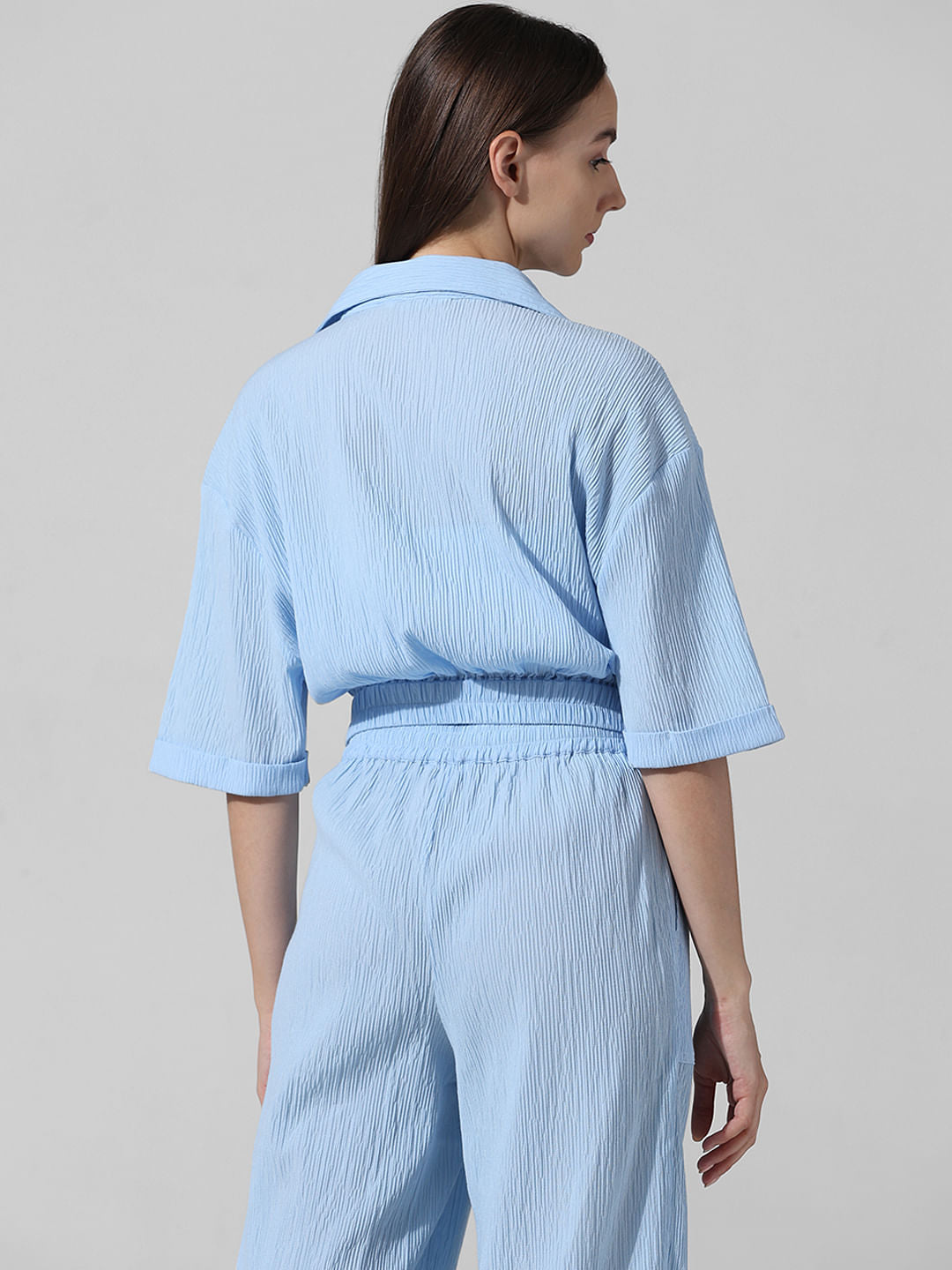 Blue Crinkle Weave Co-Ord Set Shirt
