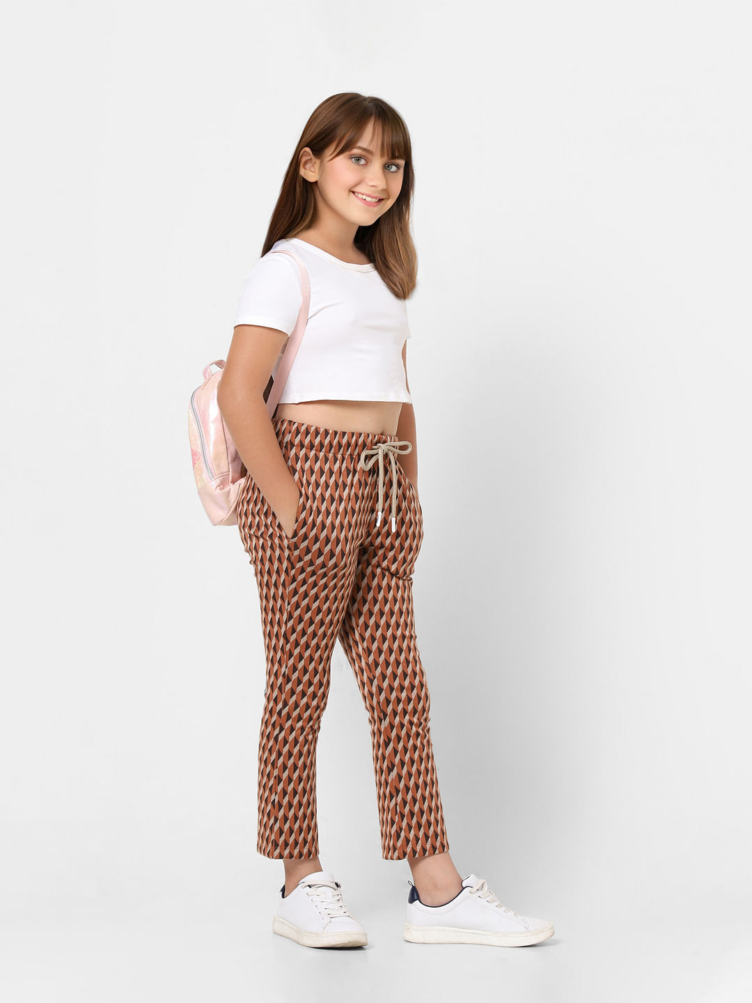 Brown Mid Rise Printed Flared Pants