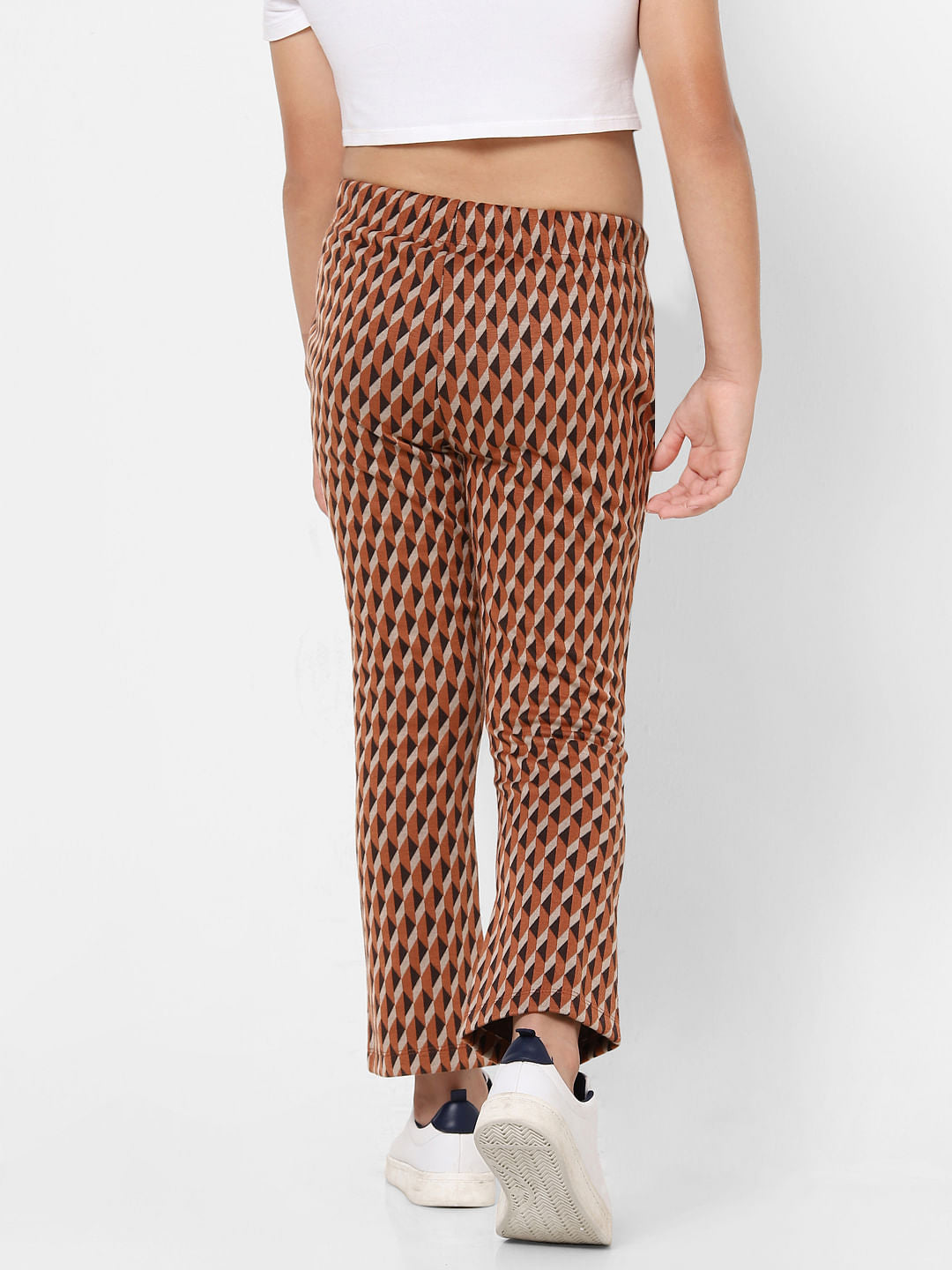Brown Mid Rise Printed Flared Pants