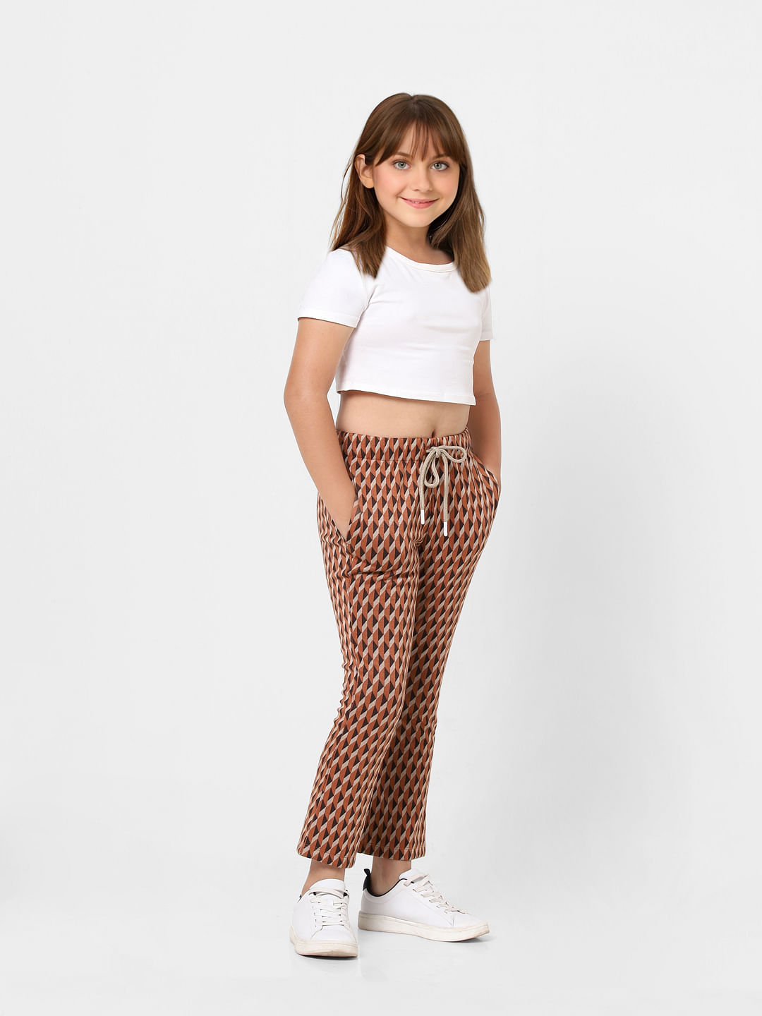 Brown Mid Rise Printed Flared Pants