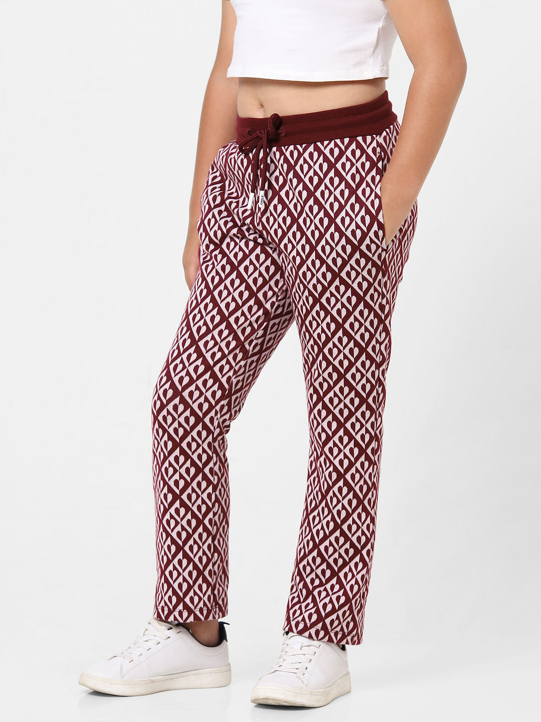Maroon Mid Rise Printed Wide Leg Pants