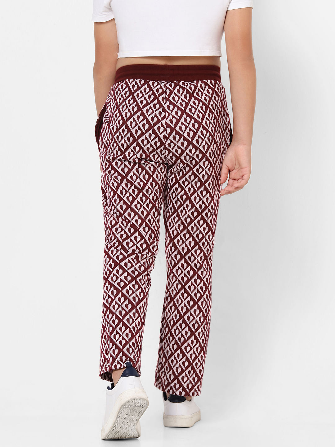 Maroon Mid Rise Printed Wide Leg Pants