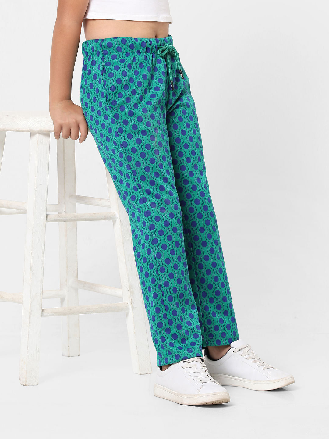 Green Mid Rise Printed Wide Leg Pants