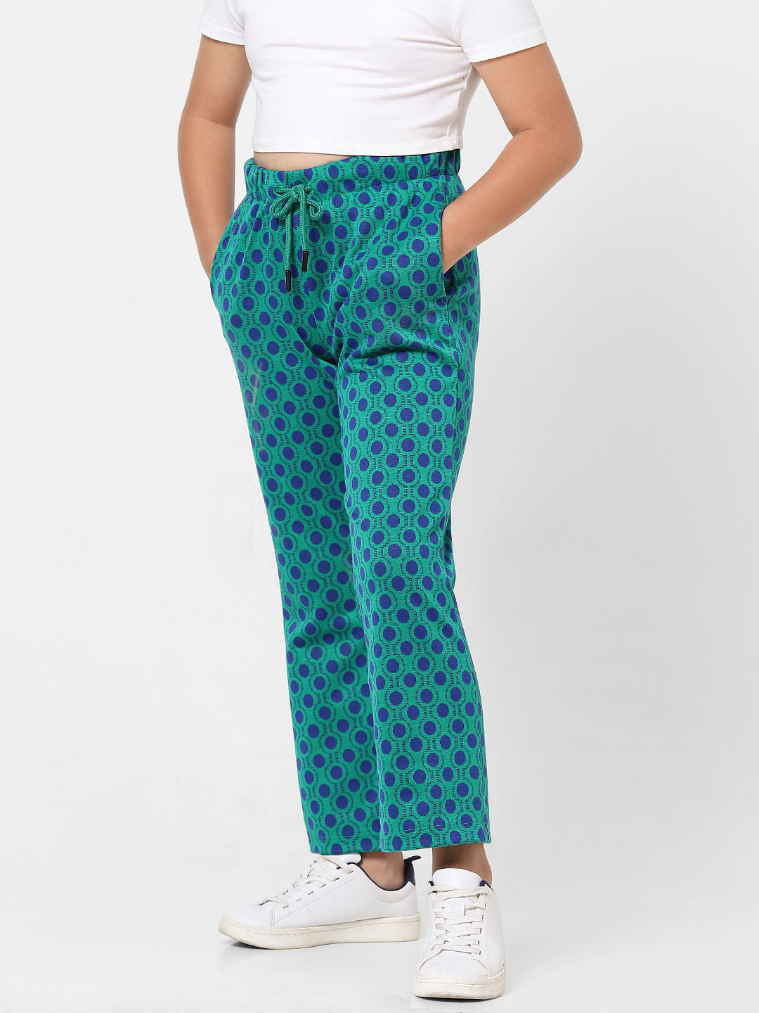 Green Mid Rise Printed Wide Leg Pants