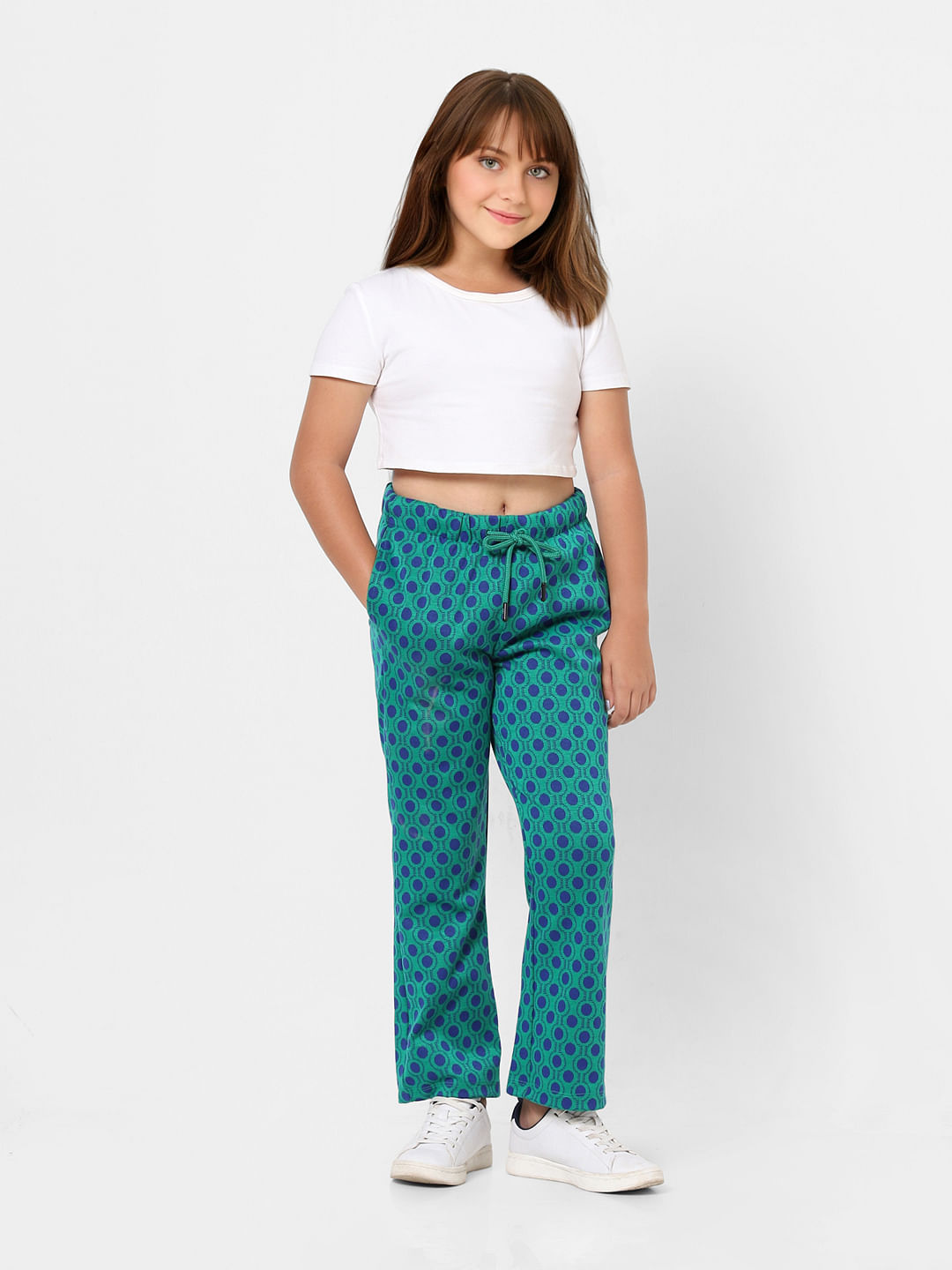 Green Mid Rise Printed Wide Leg Pants