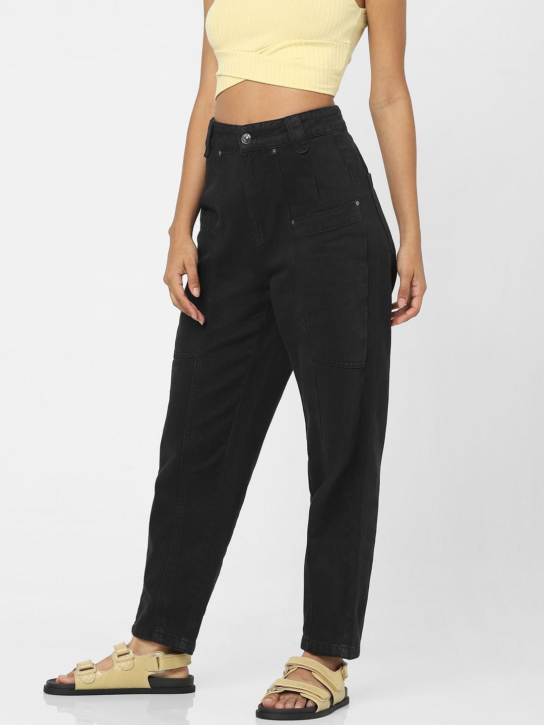 Black High Rise Carrot Fit Jeans