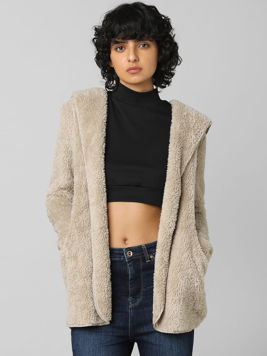 Brown Sherpa Hooded Coat