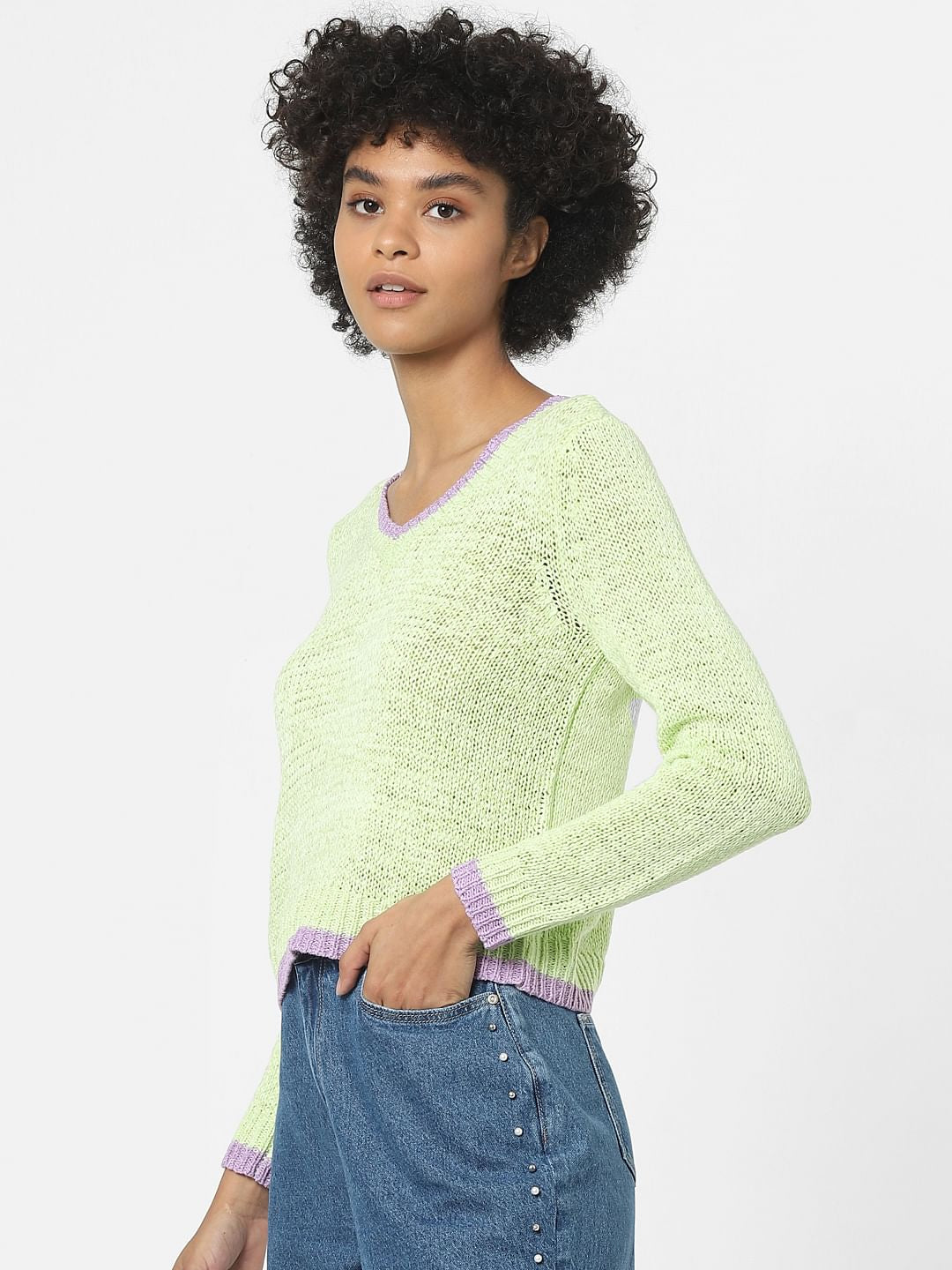 Green V-Neck Pullover