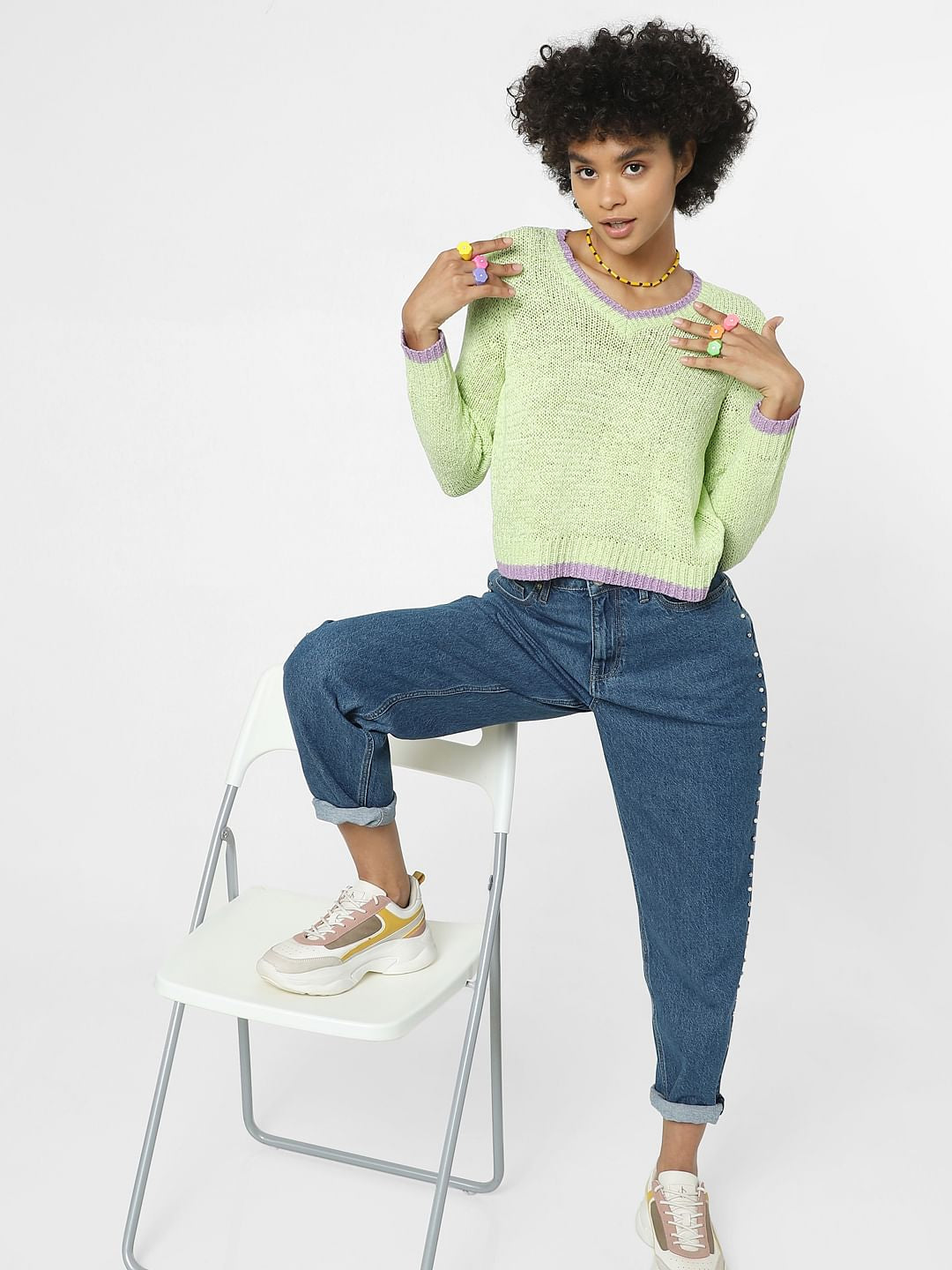 Green V-Neck Pullover