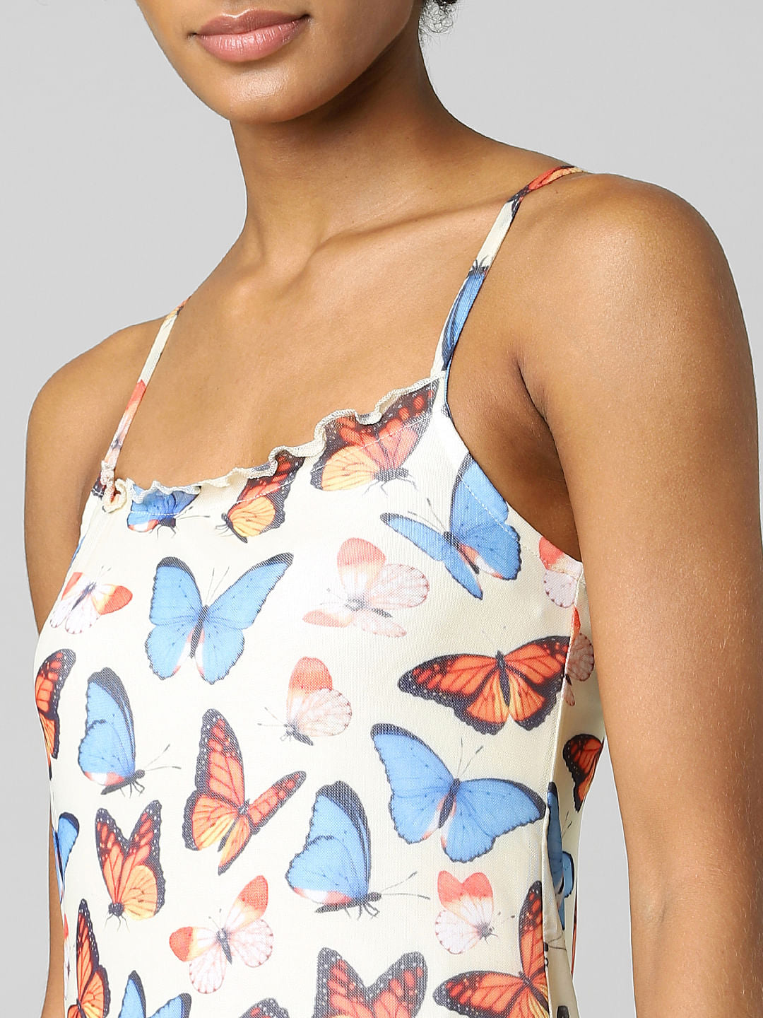 Beige Floral Mesh Bodycon Dress