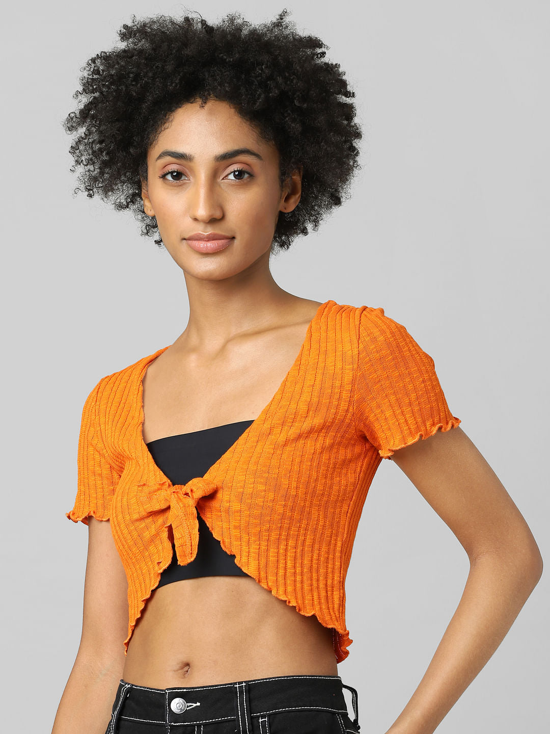 Orange Cropped Tie-Up Top