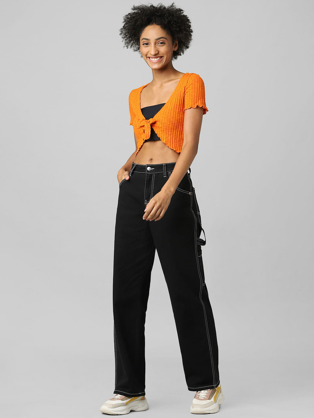 Orange Cropped Tie-Up Top