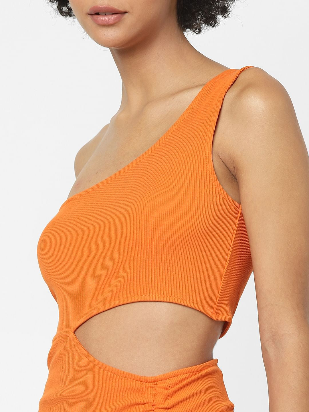Orange One-Shoulder Cut-Out Dress