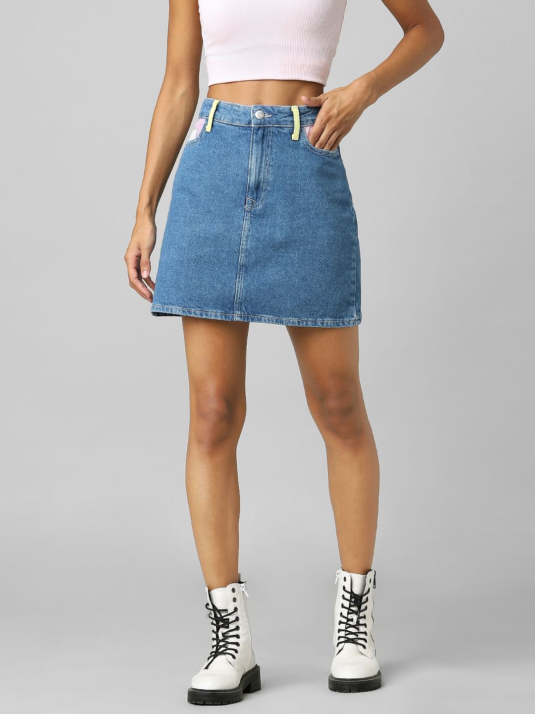 Blue High Rise Co-Ord Denim Skirt