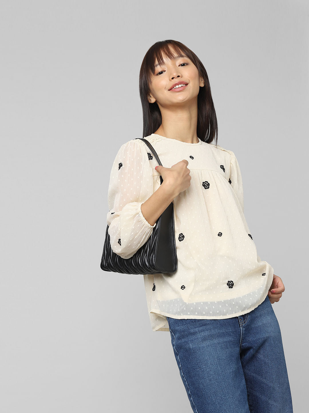 Beige Embroidered Chiffon Top