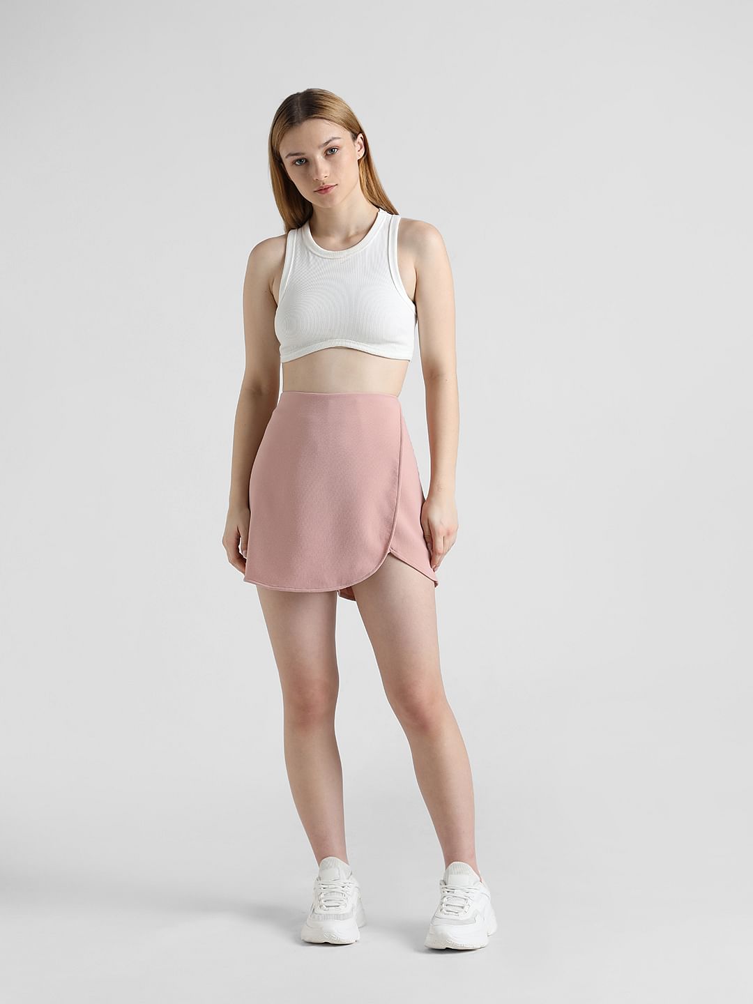Pink High Rise Asymmetric Skorts