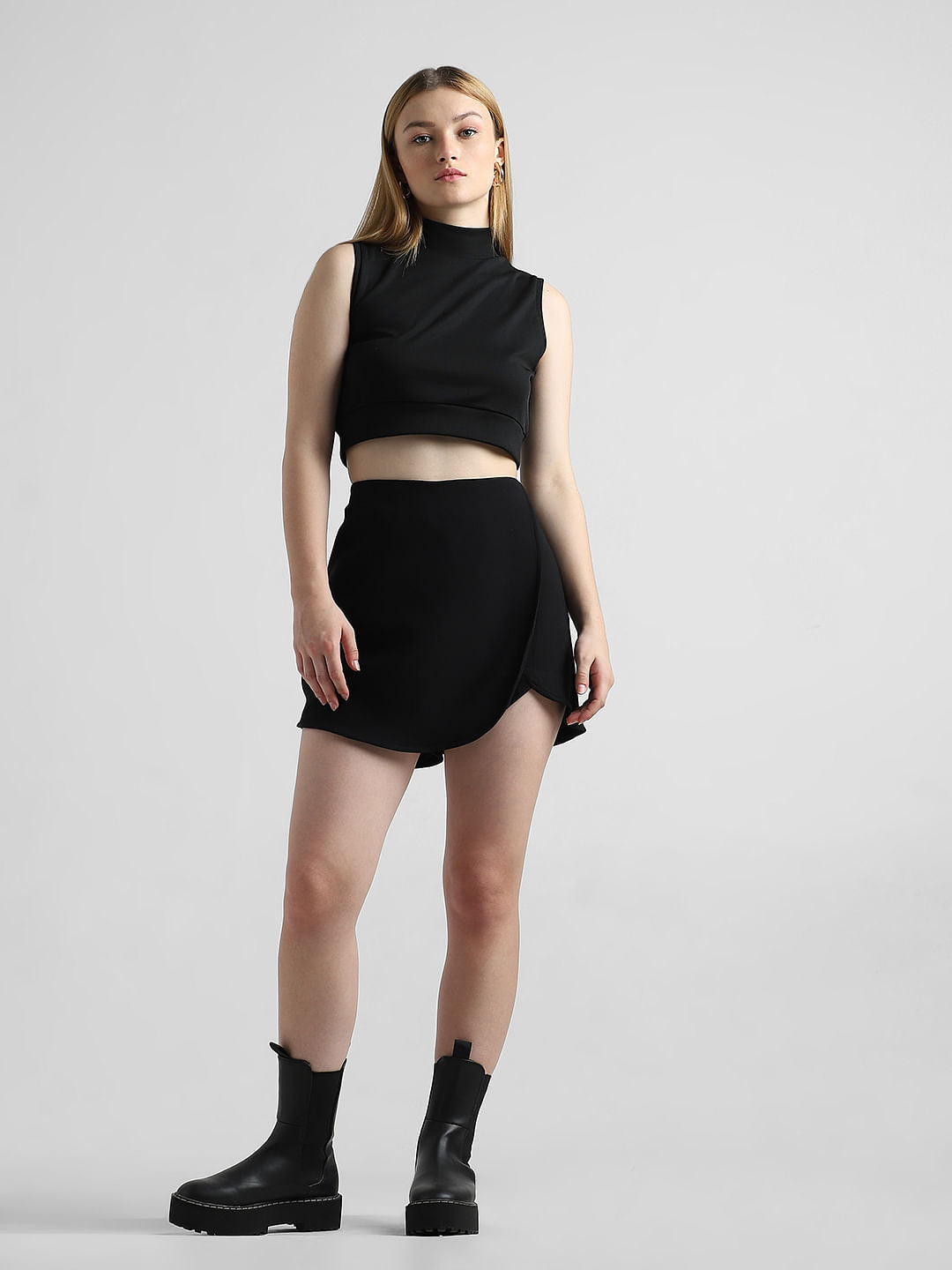 Black High Rise Asymmetric Skorts