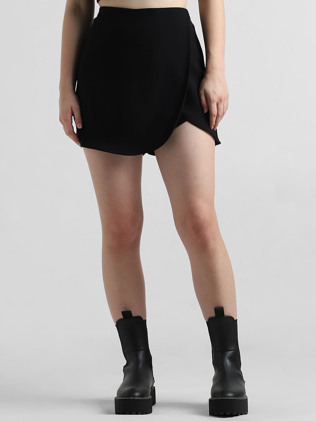 Black High Rise Asymmetric Skorts