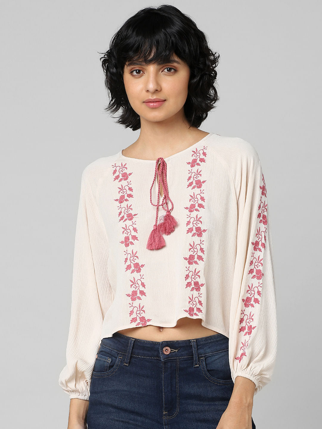 Pink Embroidered Crepe Top