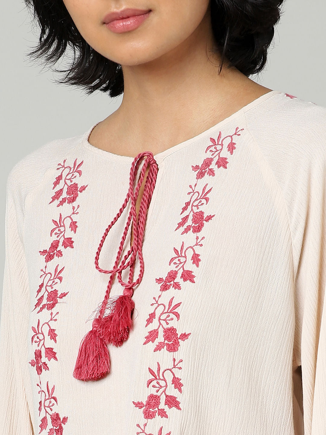 Pink Embroidered Crepe Top