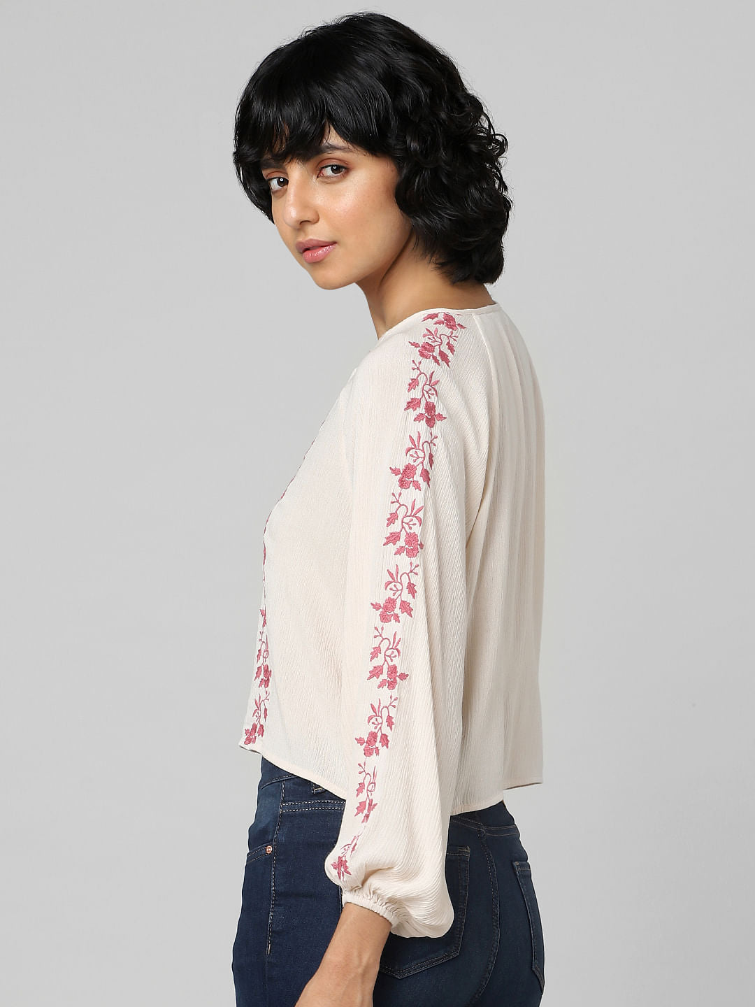 Pink Embroidered Crepe Top