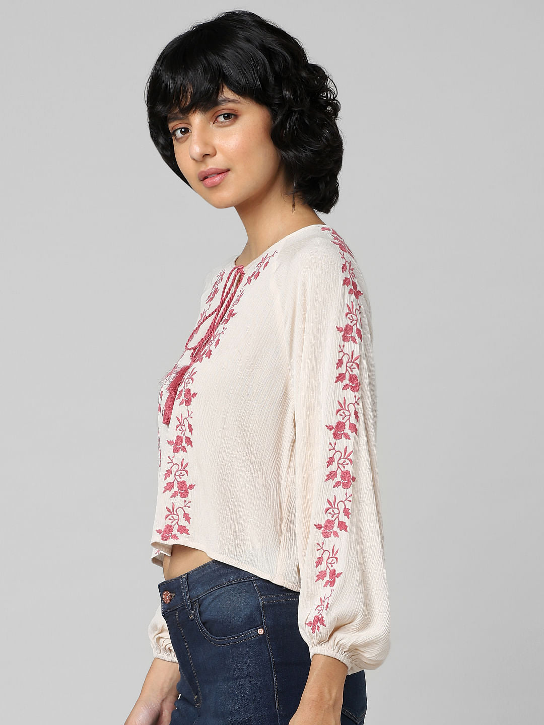 Pink Embroidered Crepe Top