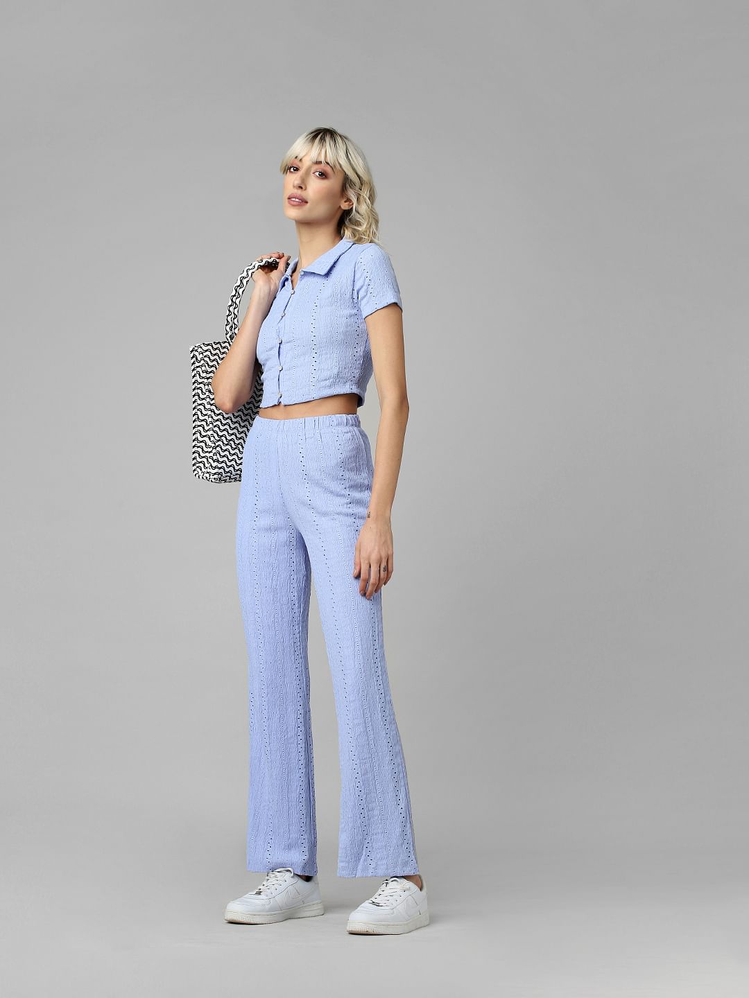 Blue Crinkled Pointelle Co-Ord Set Pants