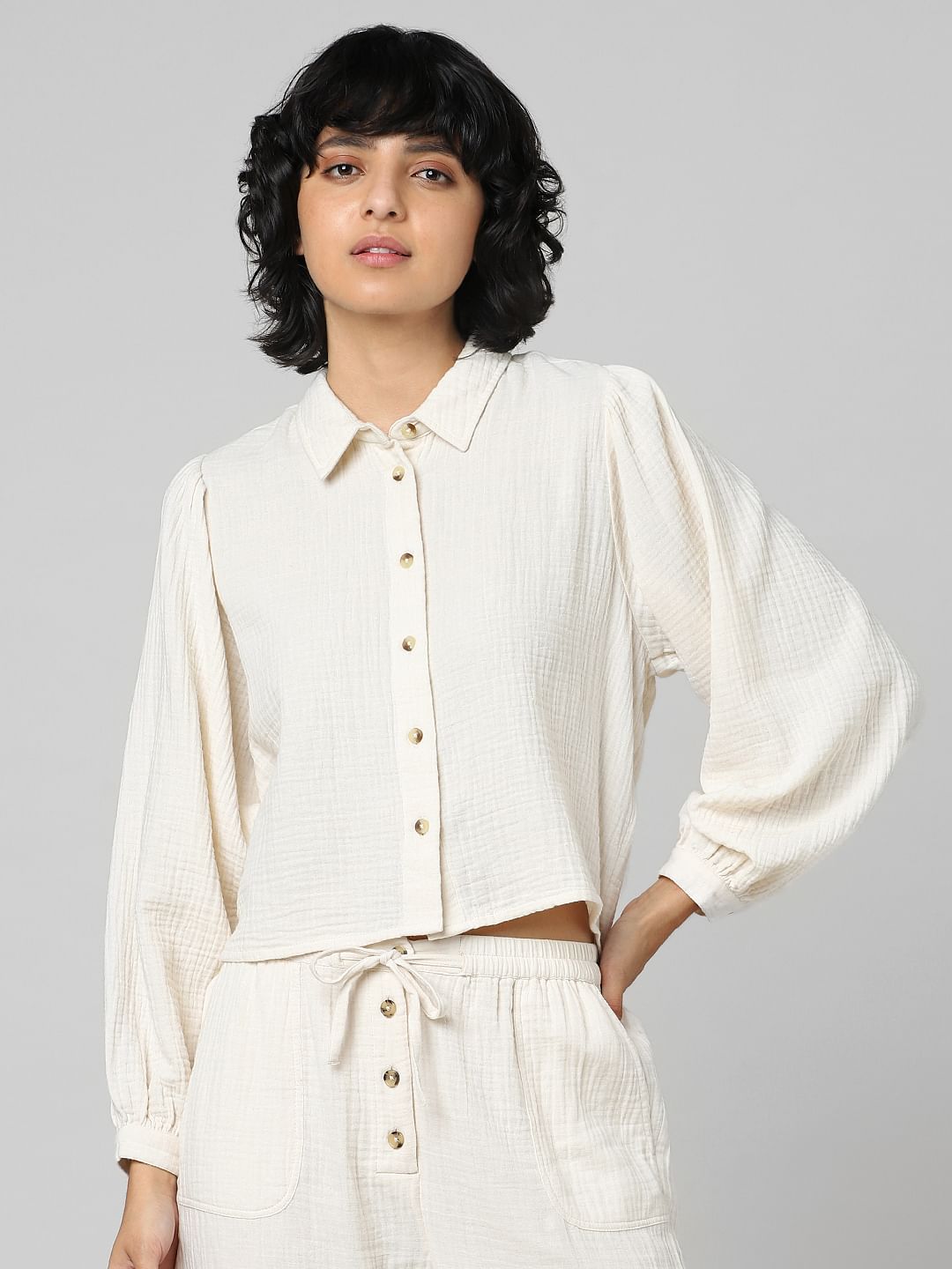 Beige Textured Co-Ord Shirt