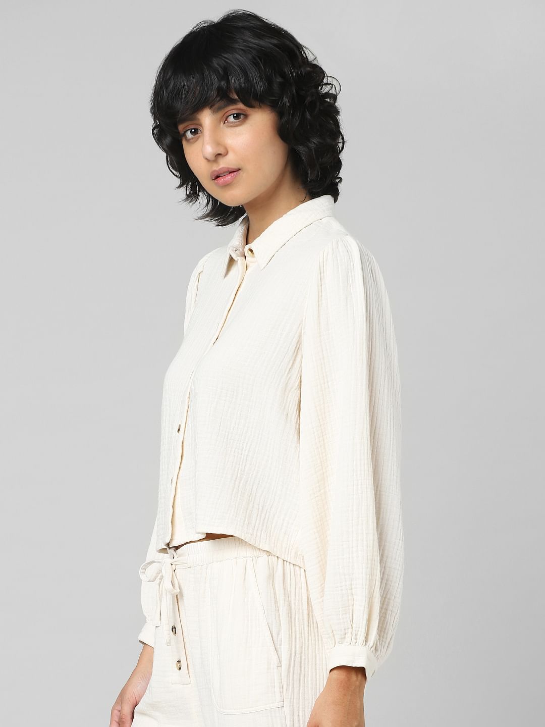 Beige Textured Co-Ord Shirt