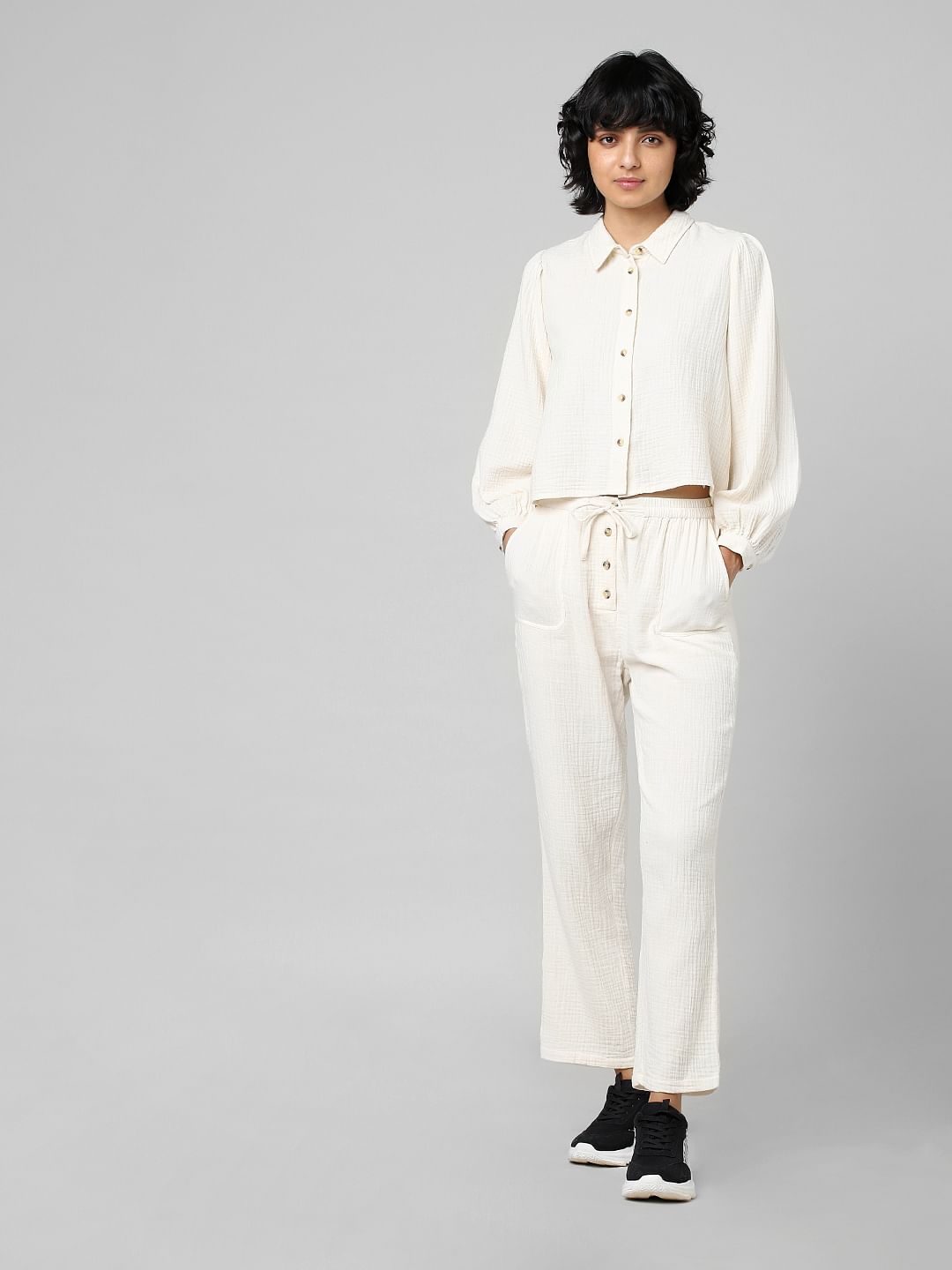 Beige Textured Co-Ord Shirt