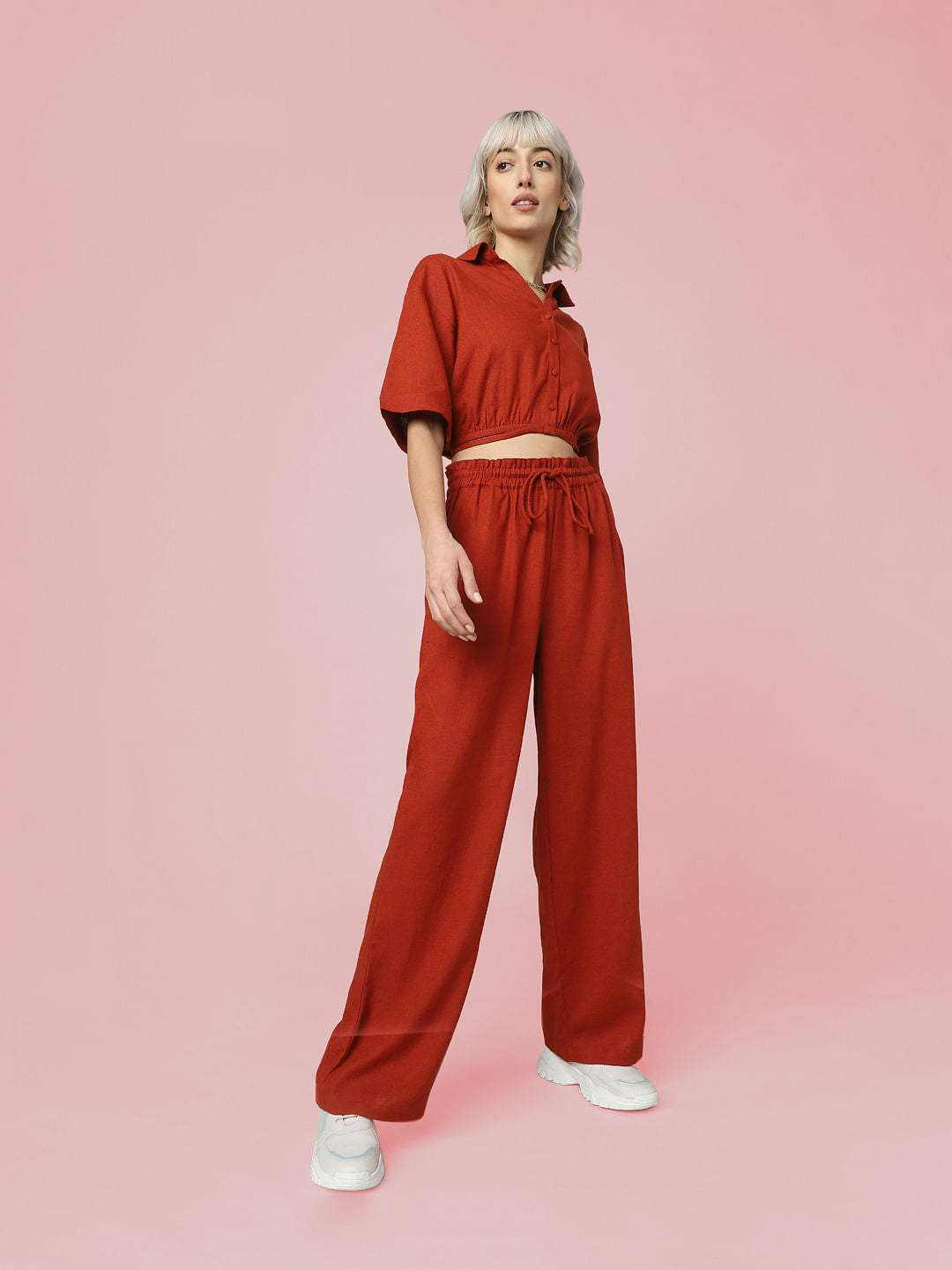 Rust Red Mid Rise Drawstring Co-Ord Pants