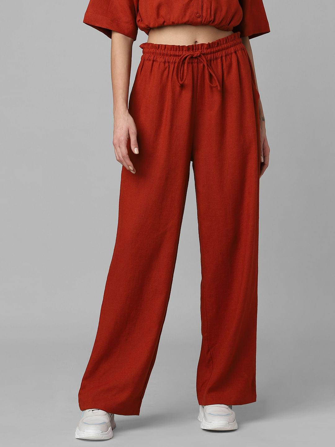 Rust Red Mid Rise Drawstring Co-Ord Pants