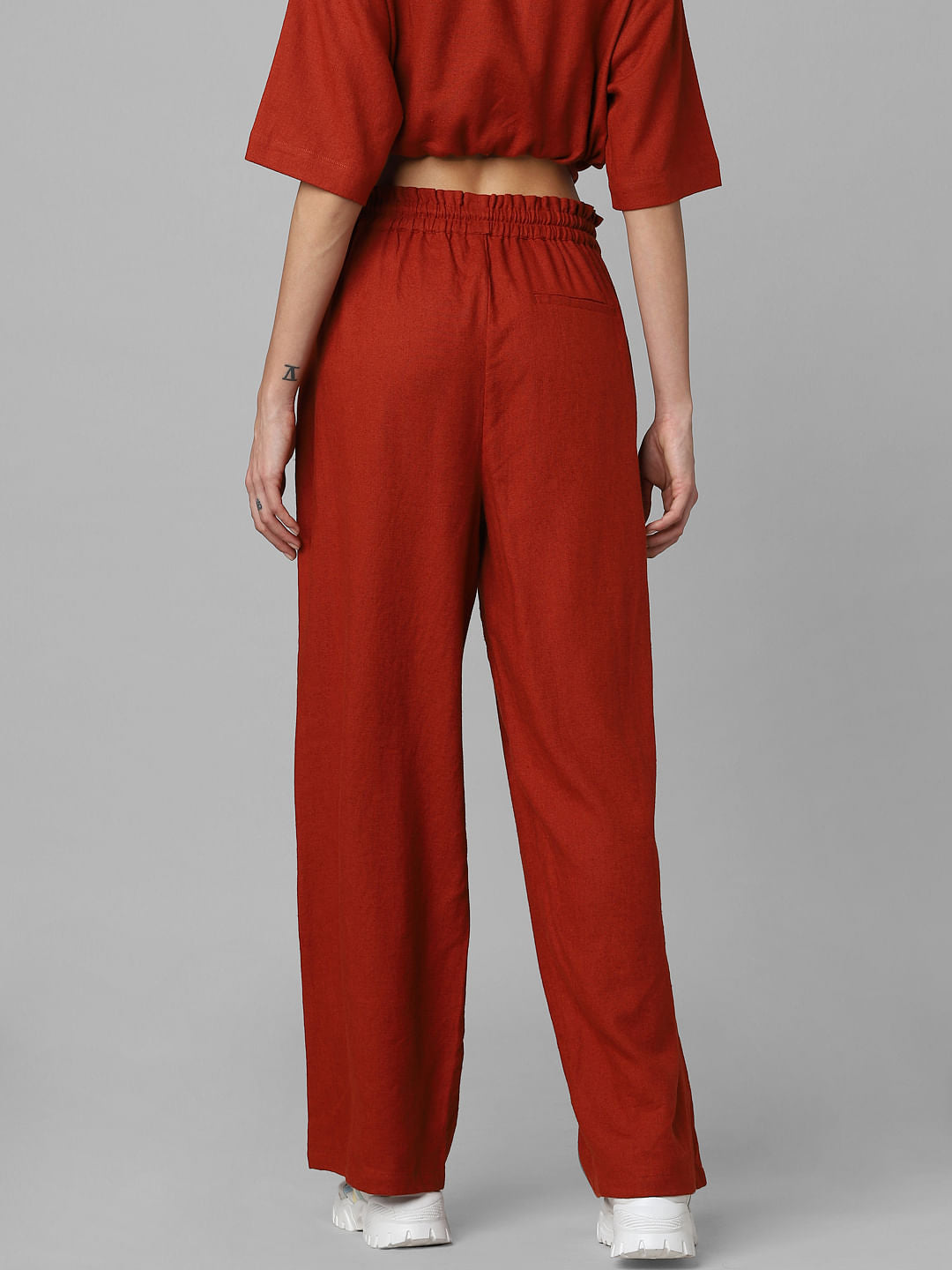 Rust Red Mid Rise Drawstring Co-Ord Pants