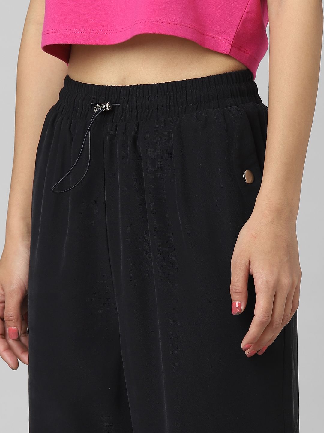 Black Mid Rise Twill Joggers