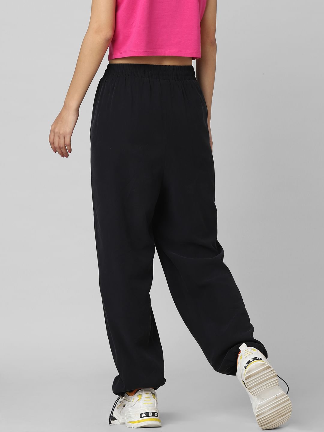 Black Mid Rise Twill Joggers