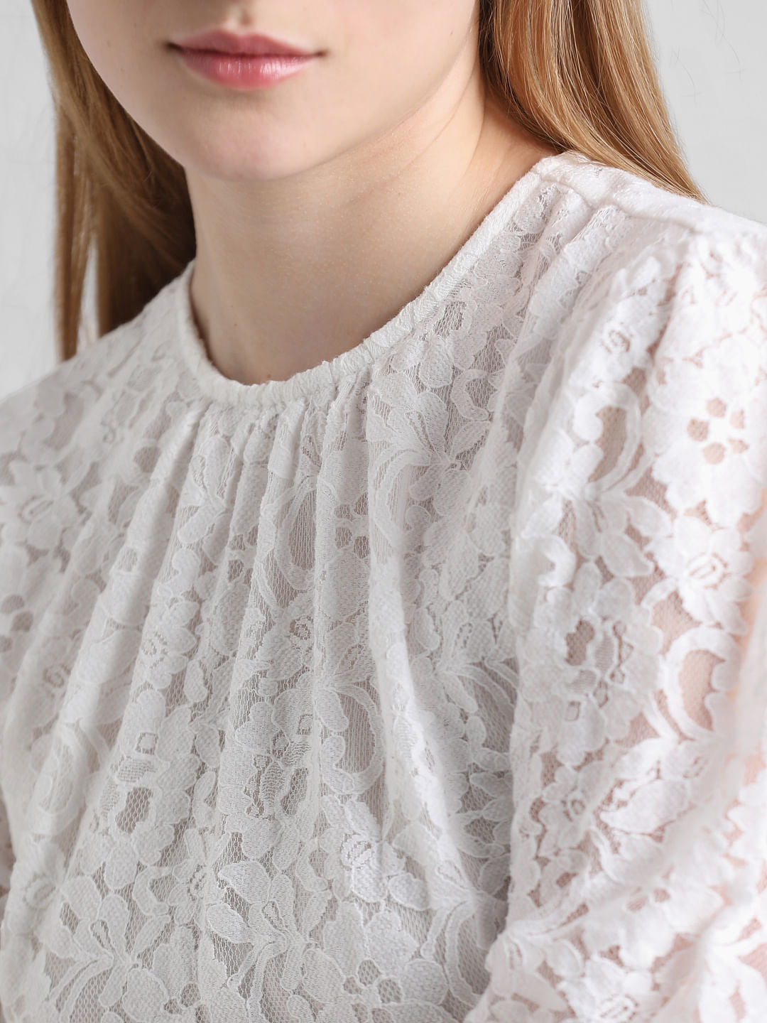 White Lace Puff Sleeves Dress