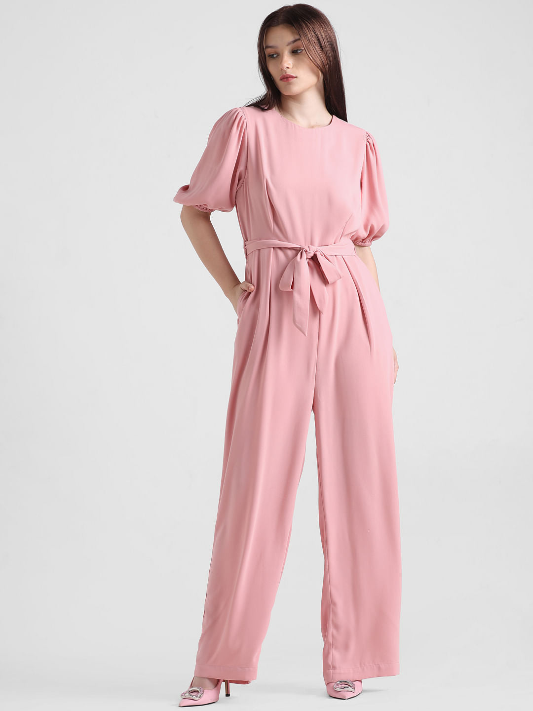 Pink Tie-Up Belt Jumpsuit