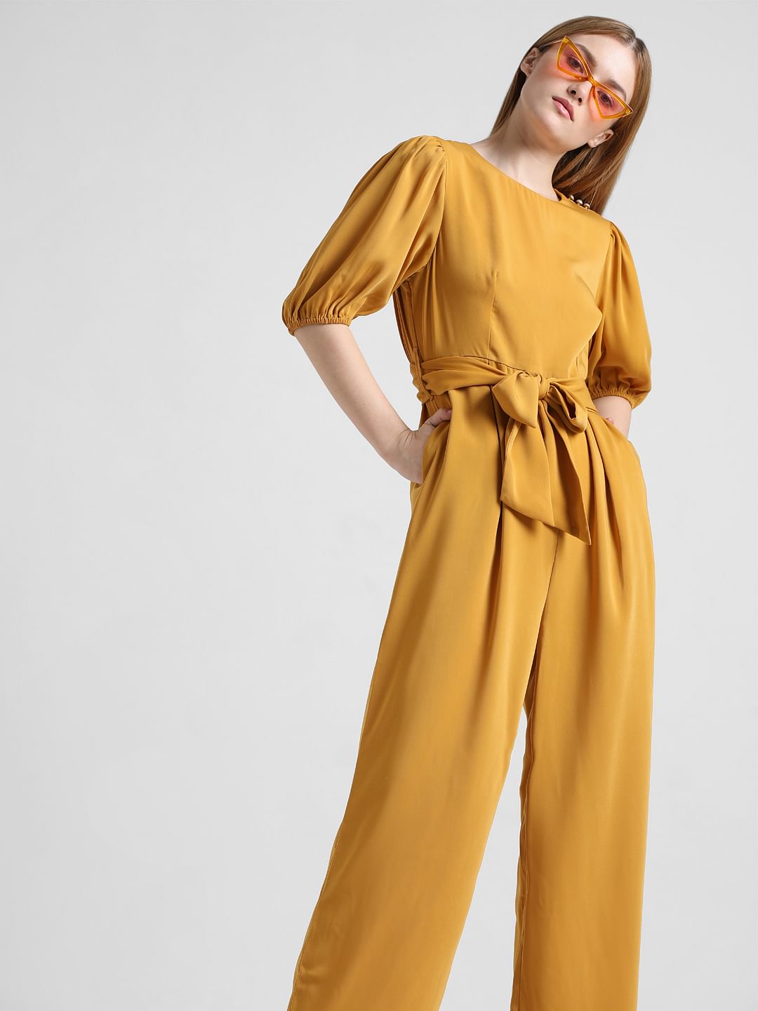 Mustard Tie-Up Belt Jumpsuit