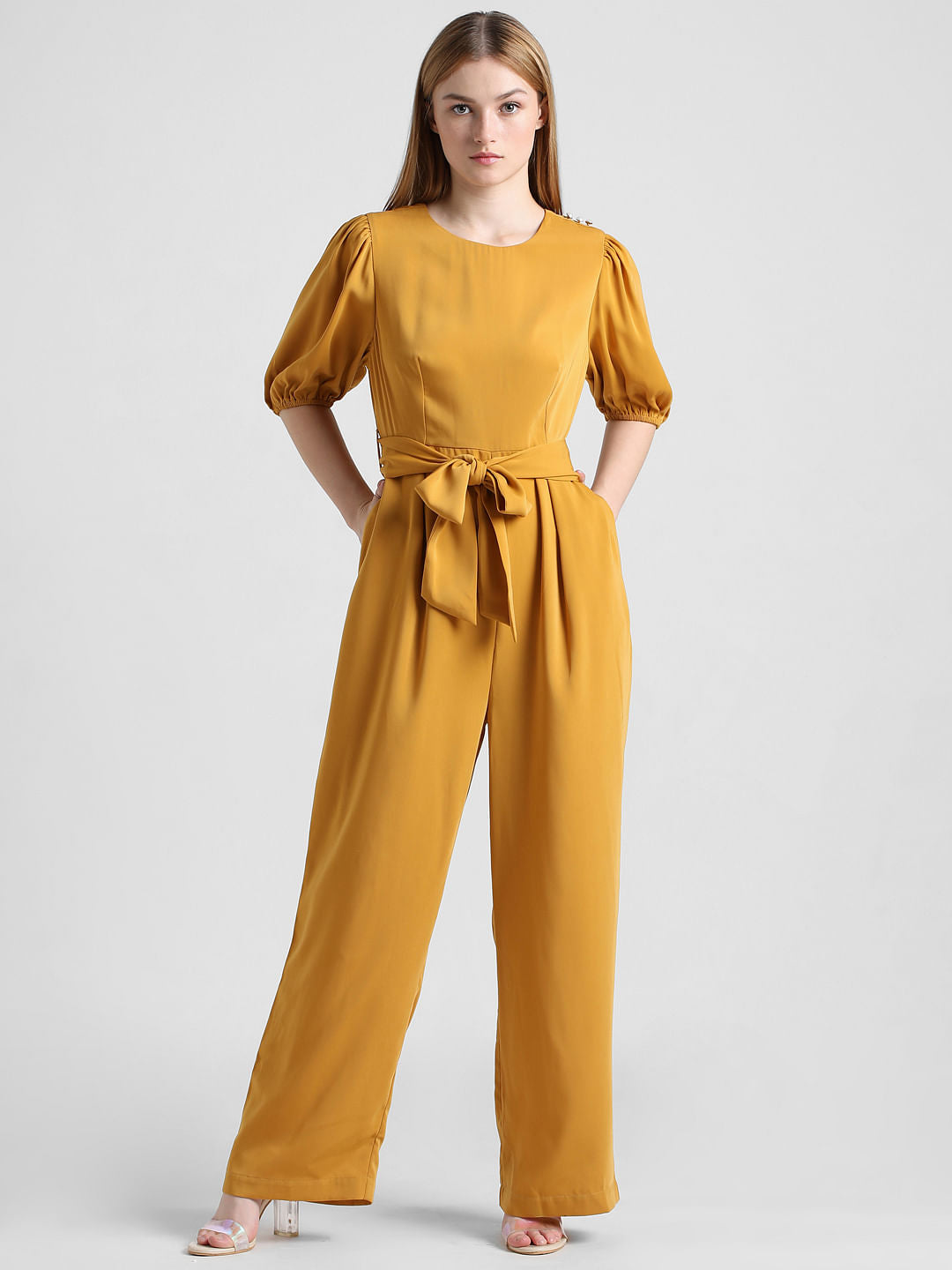Mustard Tie-Up Belt Jumpsuit