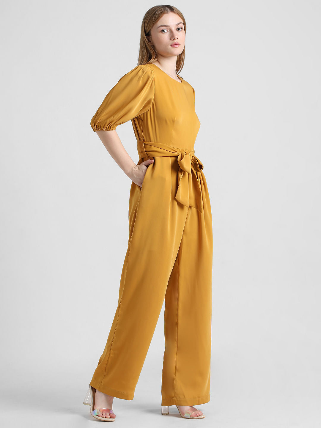 Mustard Tie-Up Belt Jumpsuit