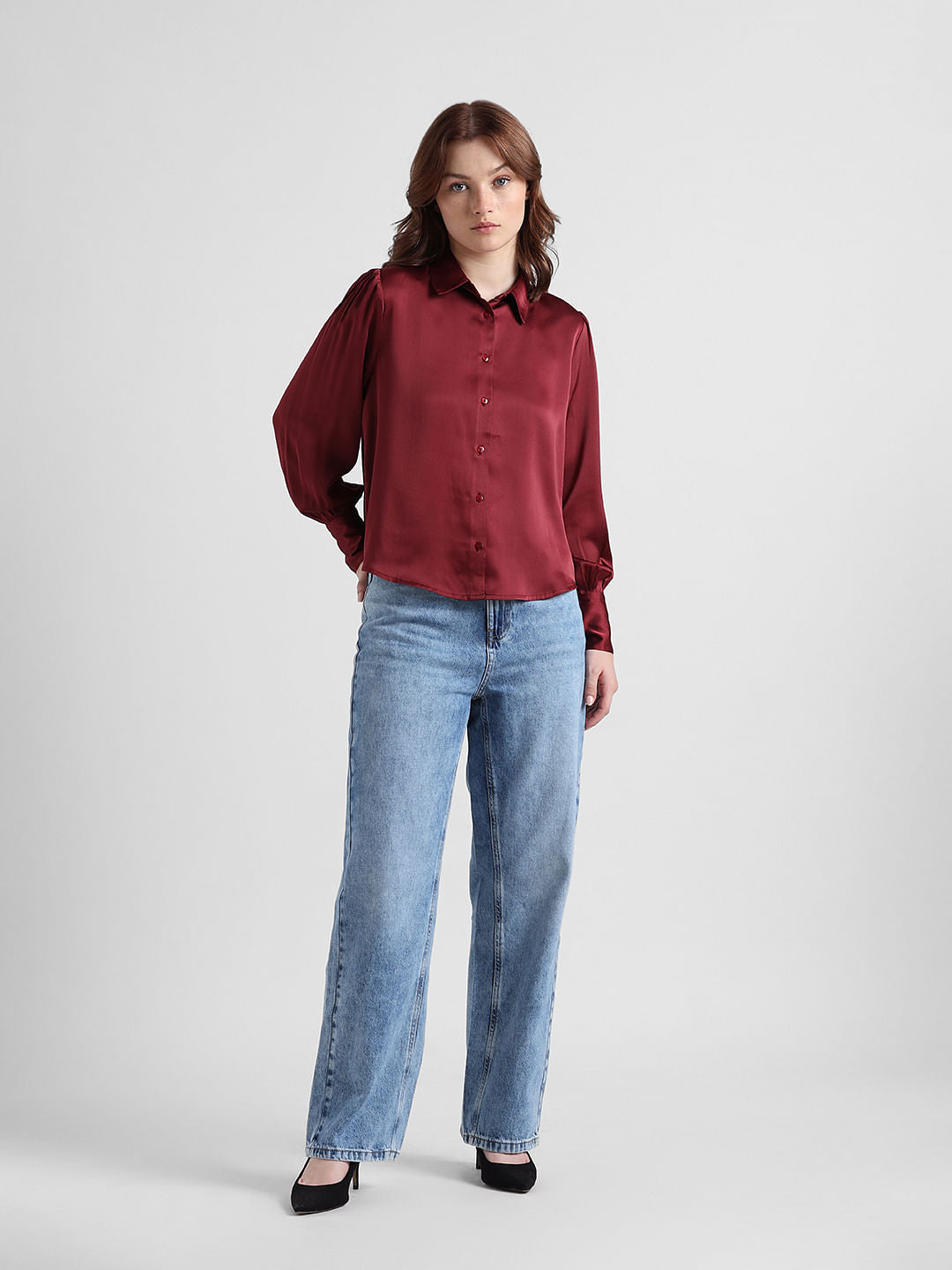 Maroon Satin Shirt