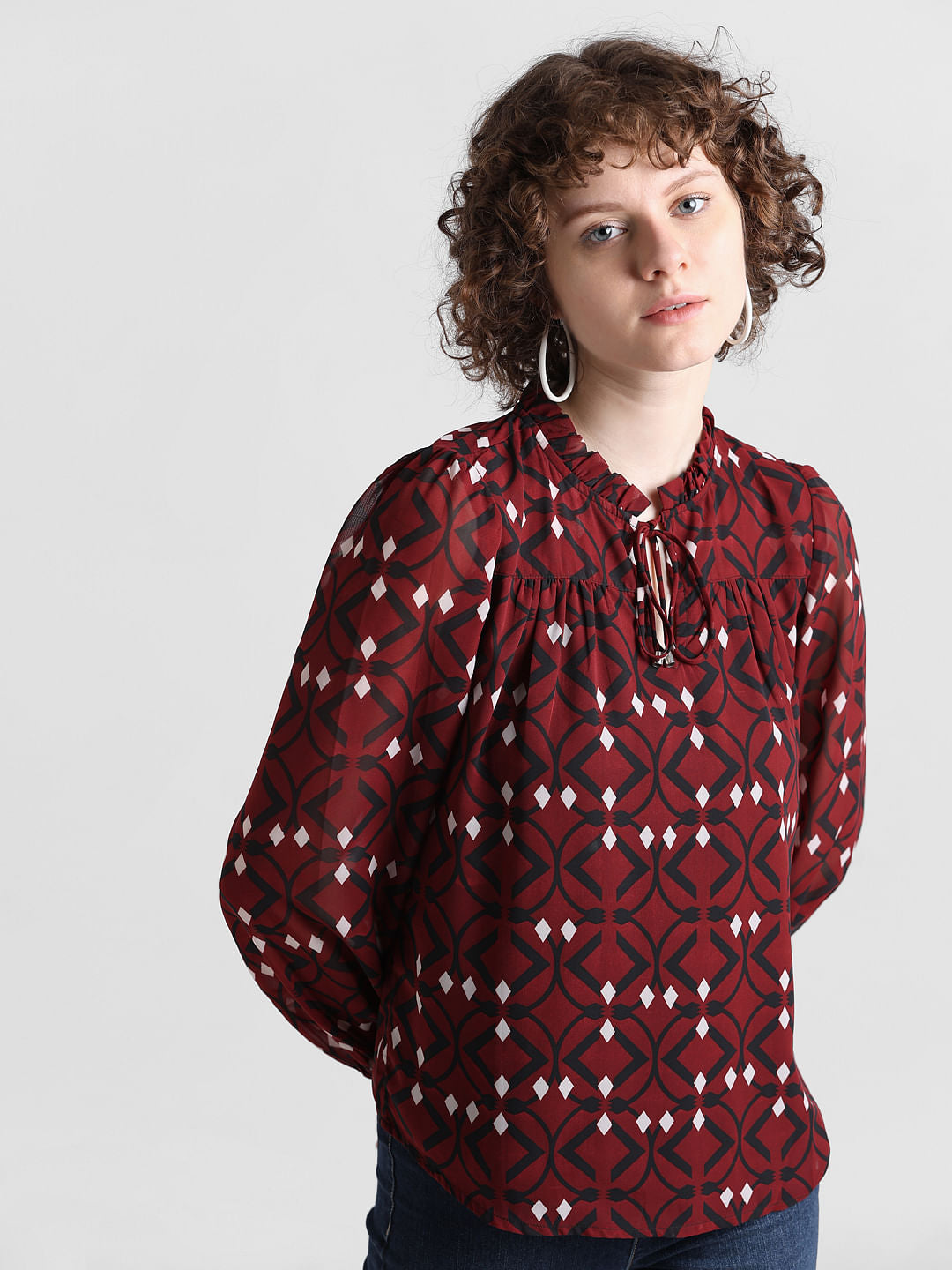 Red Printed Chiffon Top