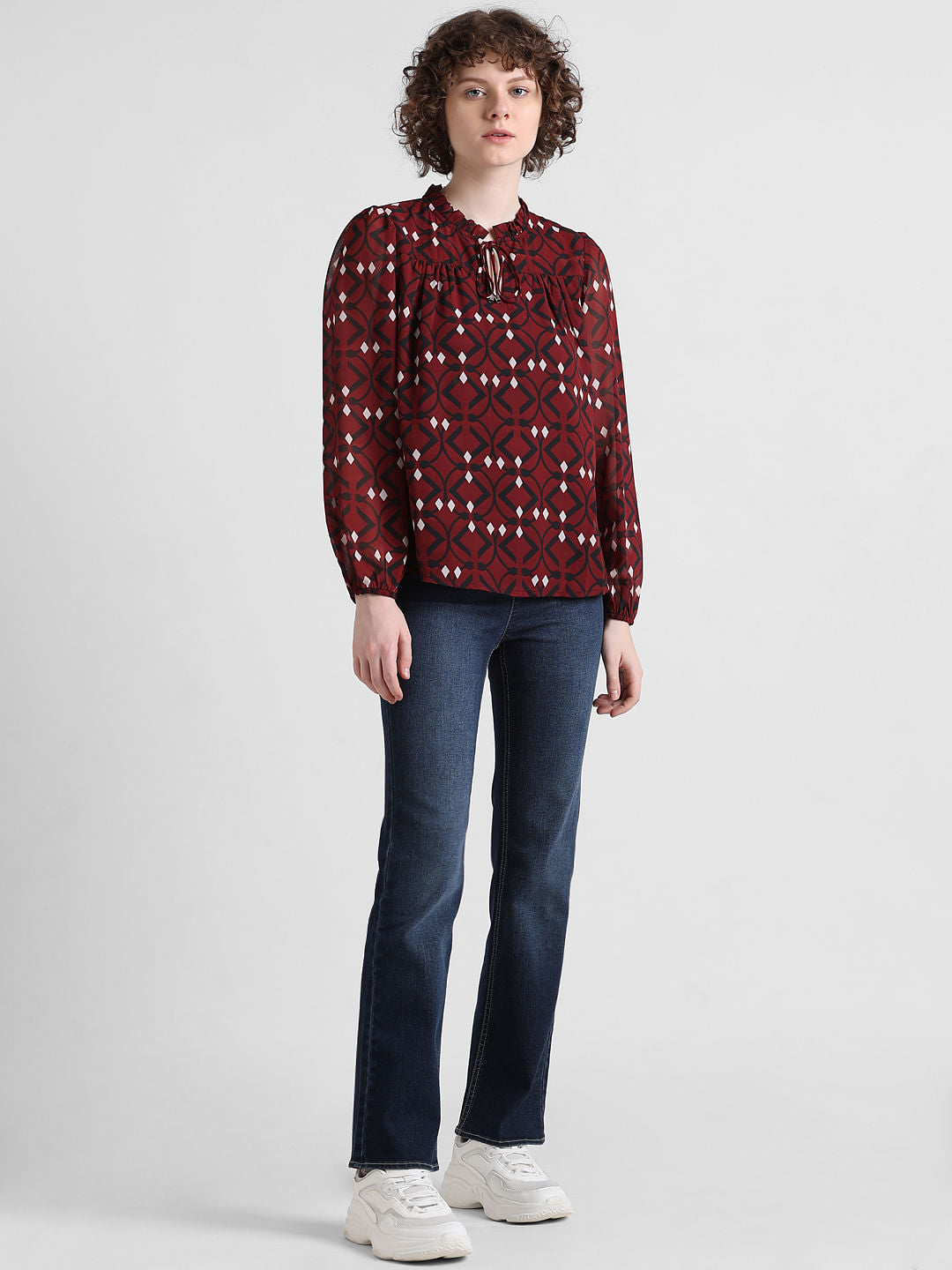 Red Printed Chiffon Top