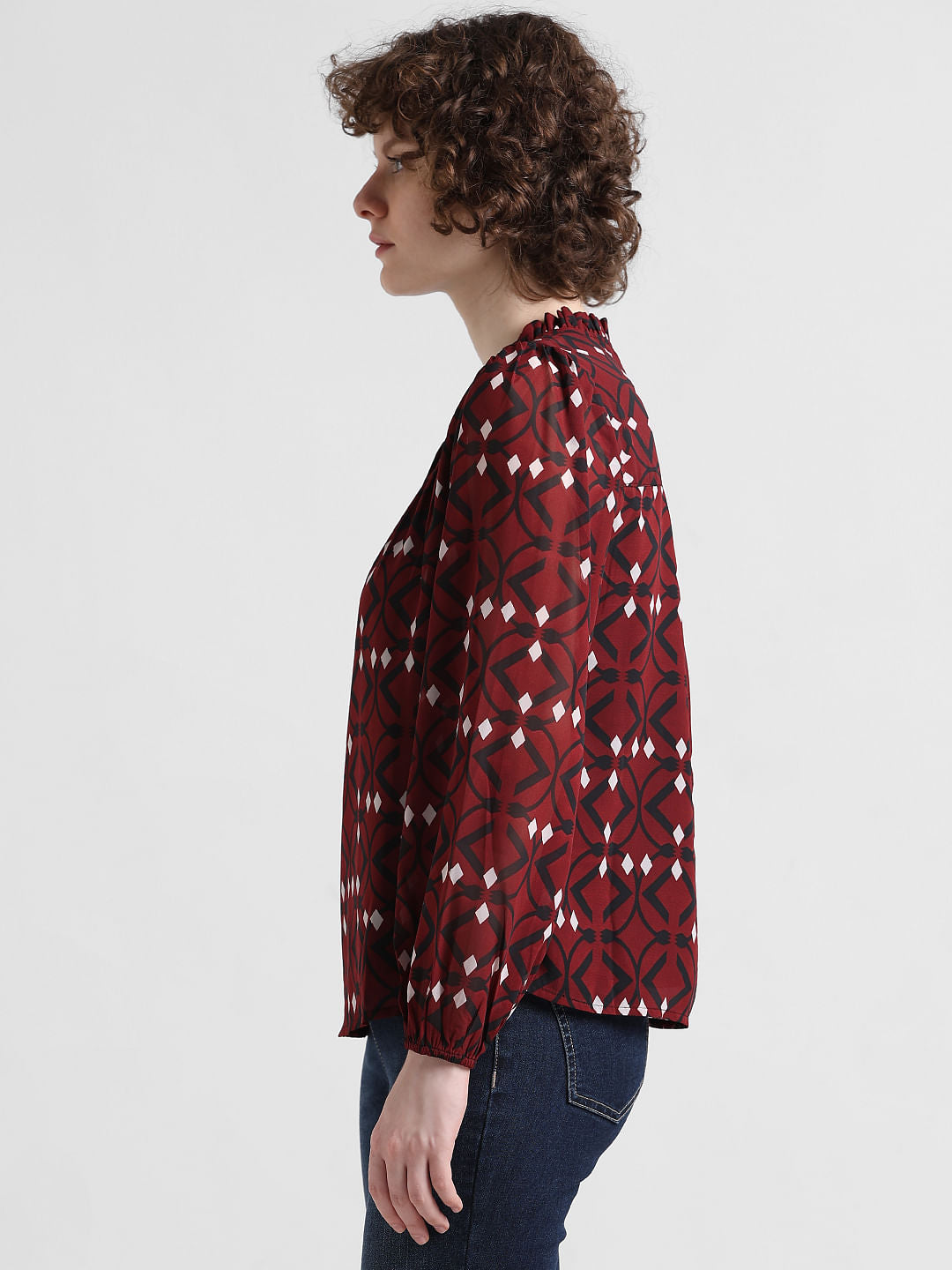 Red Printed Chiffon Top